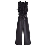 dresses : Anna | Combinaison Femme Chic à Volants Sans Manches in Noir van Seroa