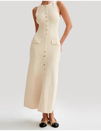 Ärmelloses Maxikleid mit Knöpfen und Taschen-Details für Damen
