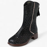 Bottes perforées en cuir véritable mi-mollet respirantes Femme