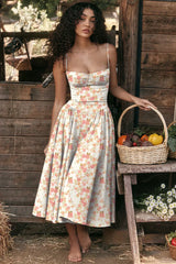 dresses : Selena – Robe Midi Élégante À Bretelles Fines Inspirée Du Style Vintage in Rose van Seroa