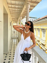 dresses : Sienna - Robe Maxi Blanche d'Été avec Dos Nu et Bretelles Fines in van Seroa