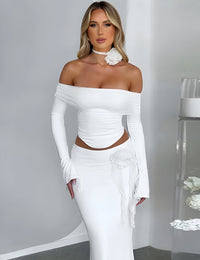 Damen-Set mit elastischem, schulterfreiem Maxikleid