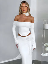 dresses : Elisabeth | Ensemble Femme Élastique à Épaules Dénudées Maxi in Blanc van Seroa