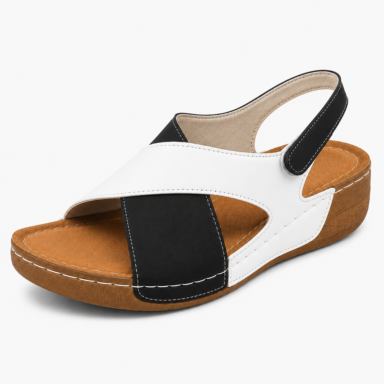 Sandales Compensées Femme Cuir Noir Confort Voûte Plantaire - Qualite Premium, Confort Optimal