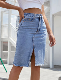 Langer Jeansrock für Damen mit Schlitz Blau Röcke