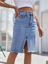 skirts : Olivia | Jupe Longue en Jean Femme à Fente Bleu in van Seroa