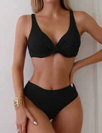Zweiteiliger Badeanzug für Damen mit hoher Taille und Twist – Bikini