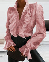 top blouses : Céleste – Blouse Élégante à Volants avec Manches Statement in Rose van Seroa