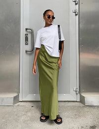 Jupe Maxi en Satin avec Taille Haute Femme