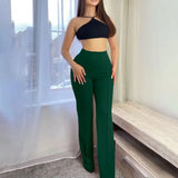 other : Pantalon Évasé Élégant Taille Haute in Vert foncé van Seroa
