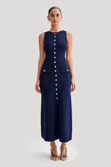 dresses : Élégante Robe Longue Sans Manches in Bleu van Seroa