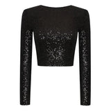 top blouses : Sia – Top Court Élégant à Manches Longues et Sequins in Noir van Seroa
