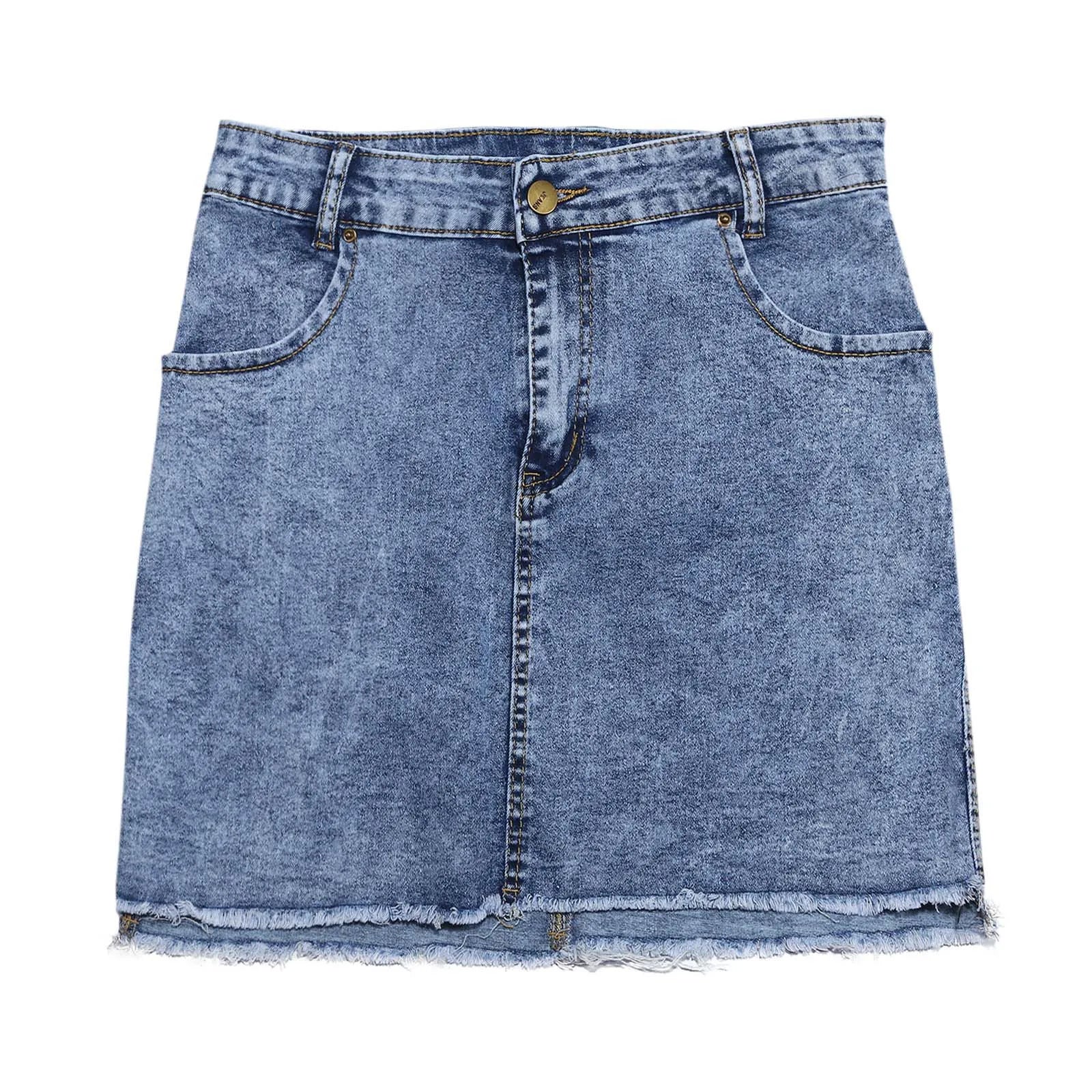 skirts : Irene | Jupe En Jean Femme Élégante Ajustée in Bleu Clair van Seroa