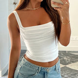 top blouses : Emma - Haut Court Asymétrique Élégant avec Volants et Coupe Extensible in Blanc van Seroa