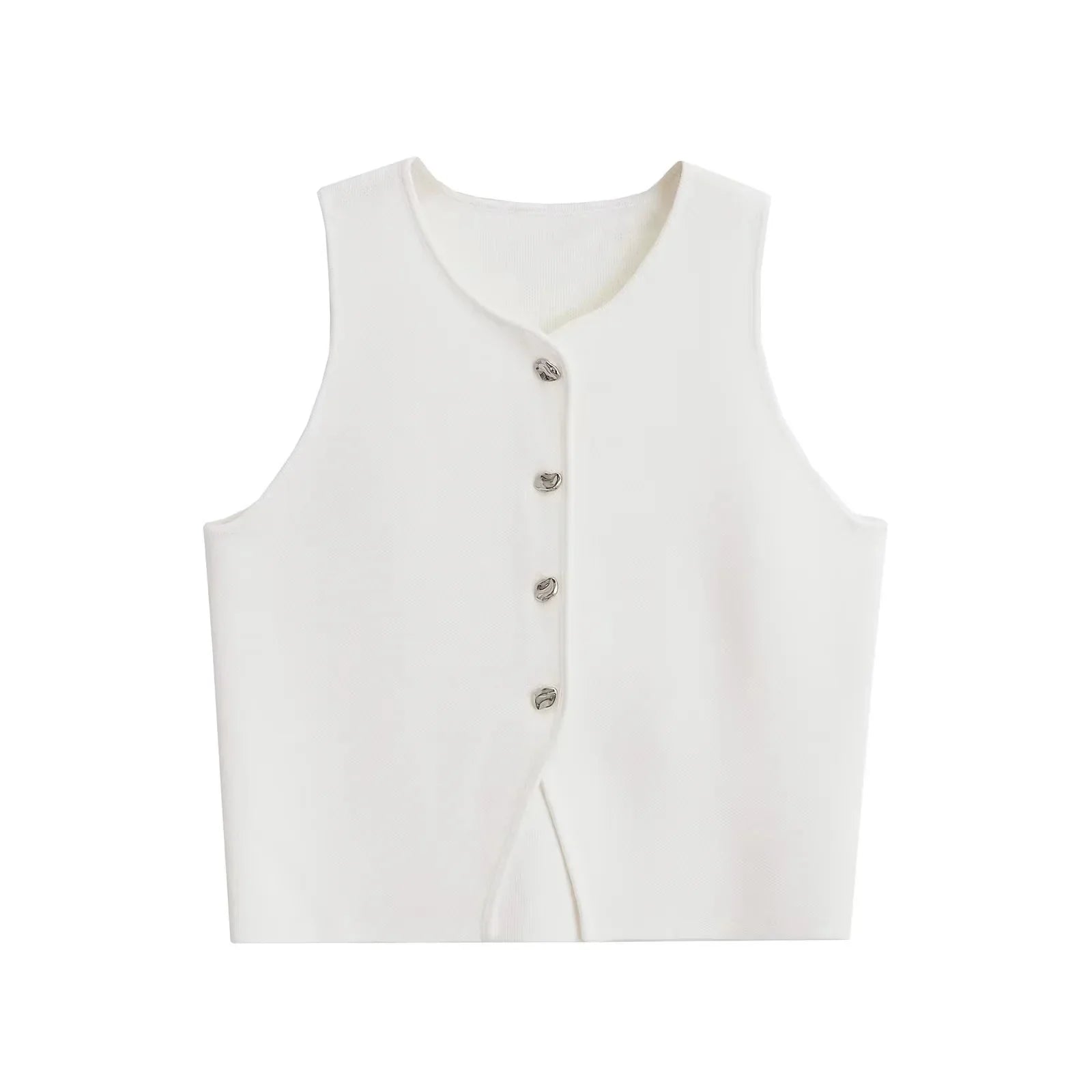 top blouses : Sophie - Gilet Ajusté Sans Manches avec Fermeture à Boutons in Blanc van Seroa
