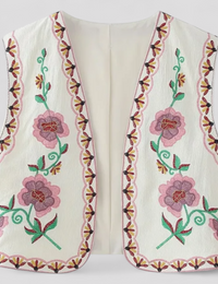 Boho Damen Baumwollweste mit besticktem Blumenmuster