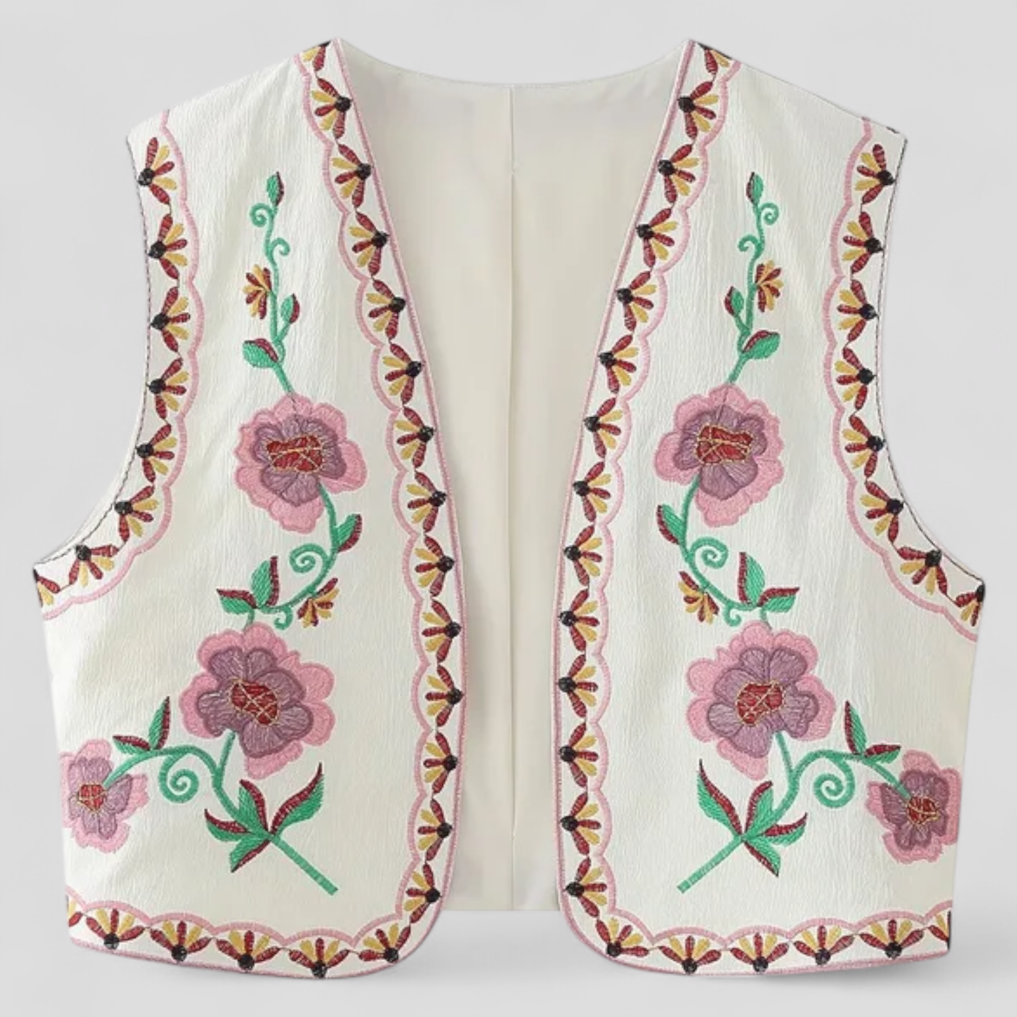 Boho bezrękawnik z haftem kwiatowym bawełniany damski  