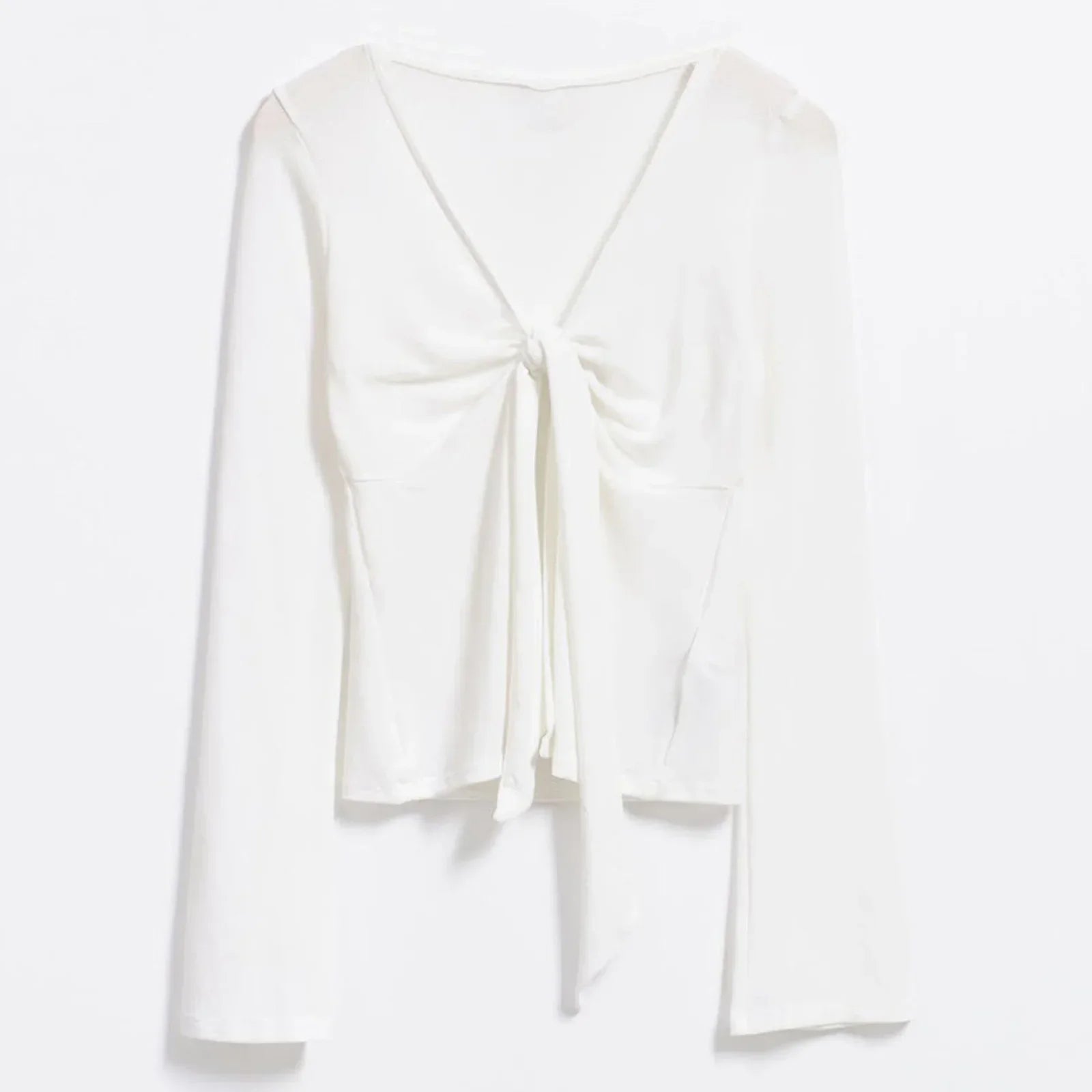 top blouses : Isabelle - Haut Court Tendance avec Manches Longues et Détail à Nouer in van Seroa