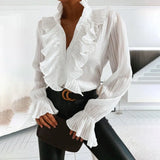top blouses : Céleste – Blouse Élégante à Volants avec Manches Statement in Blanc van Seroa