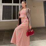 skirts : Emsie | Ensemble Femme 2 Pièces - Crop Top Ruché et Jupe Midi à Carreaux in van Seroa
