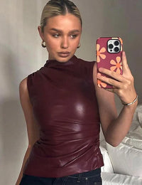 Vintage ärmelloses Damen-Top mit tailliertem Schnitt Leder