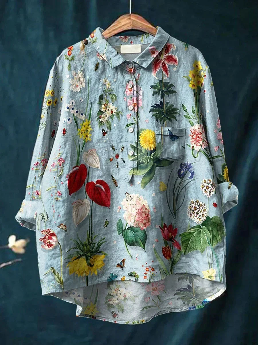 Vera – Chemise légère en lin à imprimé floral vintage