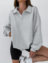 Damenpullover mit Polokragen, lässiges Sweatshirt mit langen Ärmeln