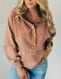 Vintage-Fleece-Kapuzenjacke mit Reißverschluss für Damen
