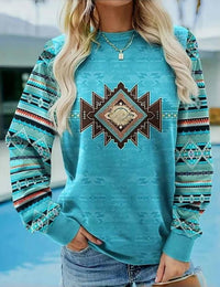 Damen-Sweatshirt mit Kapuze, geometrischer Aufdruck