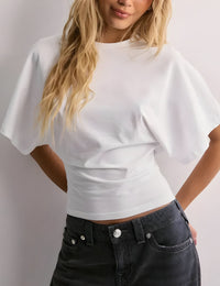 T-Shirt Blanc Femme en Coton à Manches Amples