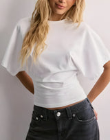 T-shirts pour femmes : Yvelise | T-Shirt Blanc Femme en Coton à Manches Amples in Blanc van Seroa