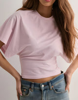 T-shirts pour femmes : Yvelise | T-Shirt Blanc Femme en Coton à Manches Amples in Rose van Seroa