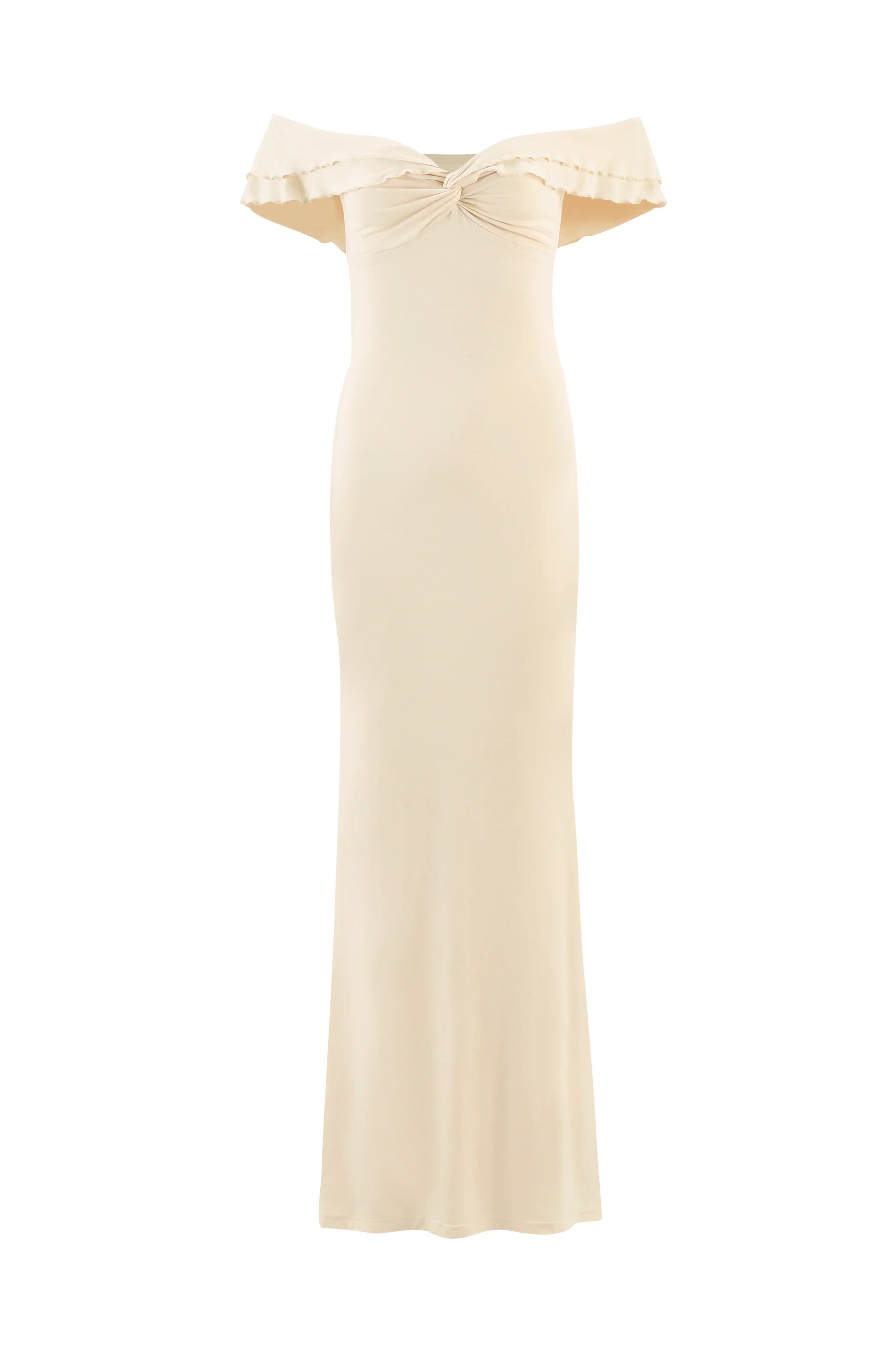 dresses : Bianca – Robe longue moulante en satin à épaules dénudées in van Seroa