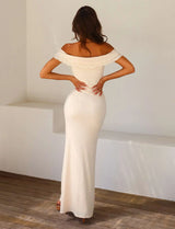 dresses : Bianca – Robe longue moulante en satin à épaules dénudées in van Seroa