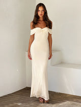 dresses : Bianca – Robe longue moulante en satin à épaules dénudées in van Seroa