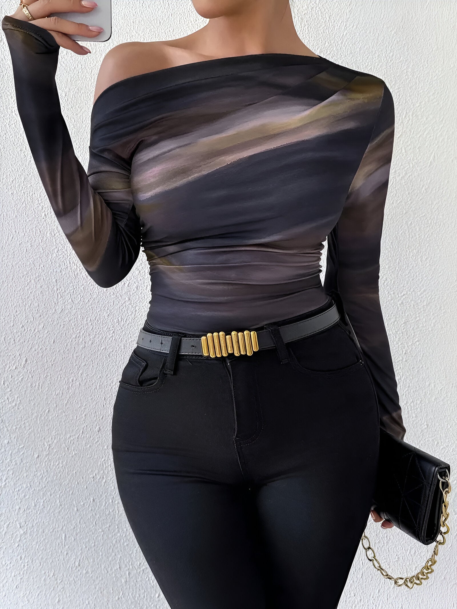 T-shirts : Noelia | Tee Shirt Manche Longue Femme Élegant Asymétrique in Multicolore van Seroa