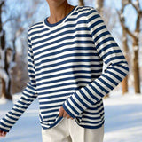 Tee Shirt Manches Longues Femme Rayé Décontracté 0