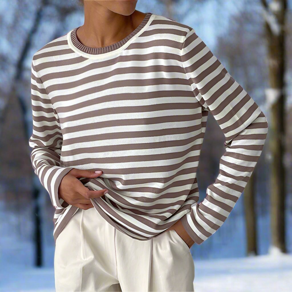 Tee Shirt Manches Longues Femme Rayé Décontracté 1