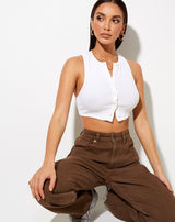 Top Court Femme Sportif avec Détails Boutons 2