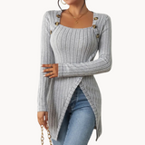 other : Emma – Gilet Élégant Côtelé avec Design Asymétrique et Boutons in Gris argenté van Seroa