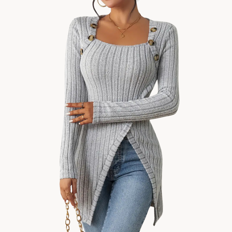 other : Emma – Gilet Élégant Côtelé avec Design Asymétrique et Boutons in Gris argenté van Seroa