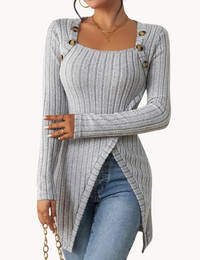 Gilet Élégant Côtelé avec Design Asymétrique et Boutons Femme
