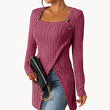 other : Emma – Gilet Élégant Côtelé avec Design Asymétrique et Boutons in Rouge Rose van Seroa
