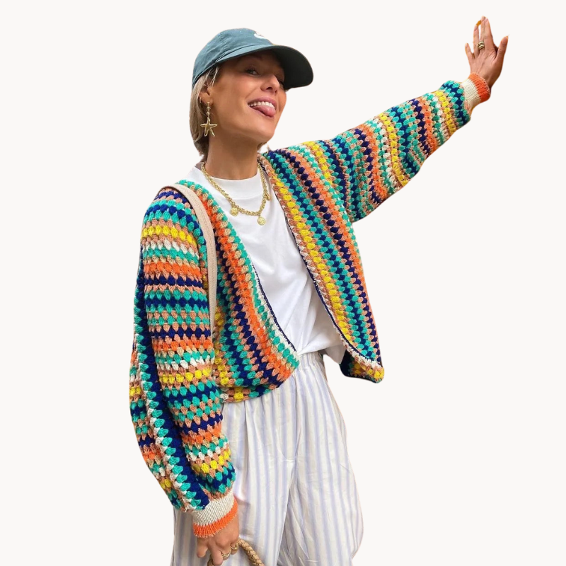 other : Mira – Gilet Bohème Coloré au Crochet Tricoté à la Main in van Seroa