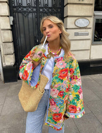 Leichte, schicke Damenblousonjacke mit Blumenmuster Frühling/Sommer - Print