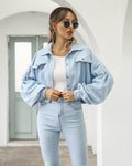 Krótka kurtka damska na guziki moda damska popularna