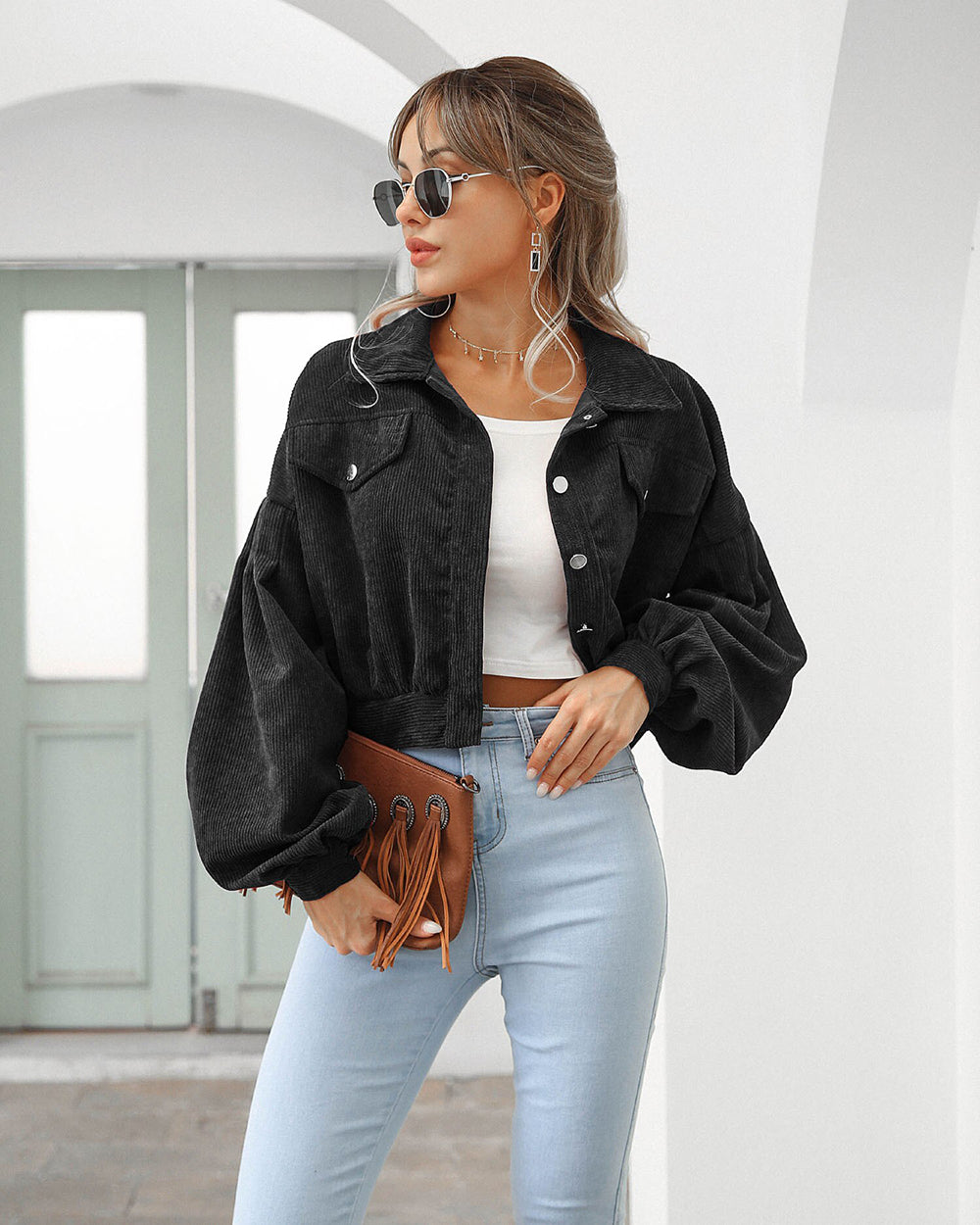 Veste Femme Chic Courte Boutonnée 10