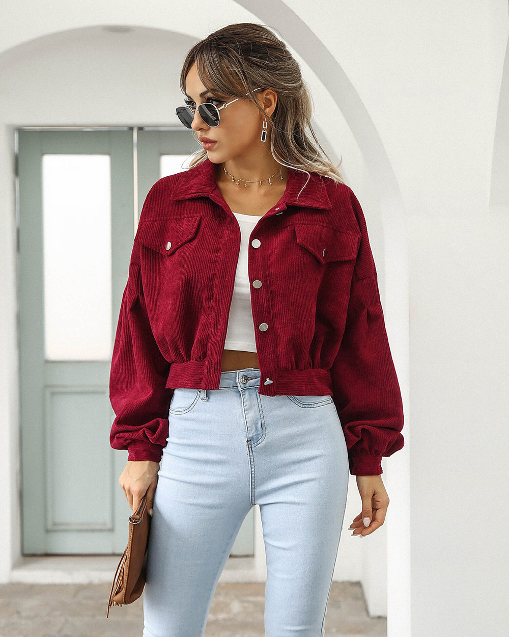 Veste Femme Chic Courte Boutonnée 11