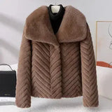 Veste Femme Chic en Faux Vison Chevron 0