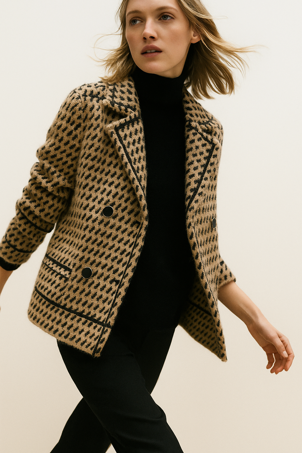 Veste Femme Chic en Maille Pied-de-Poule 0
